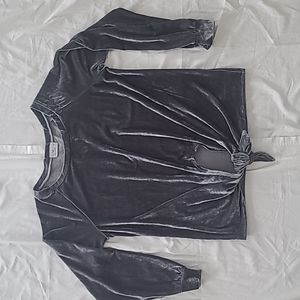 Gray silver velour velvet long sleeve tie front shirt AJ Amelia James medium